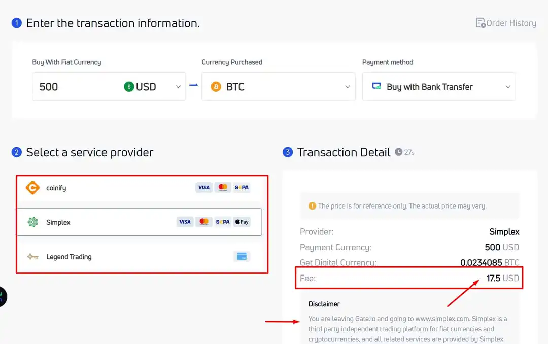 Gate IO сборы за пополнения
