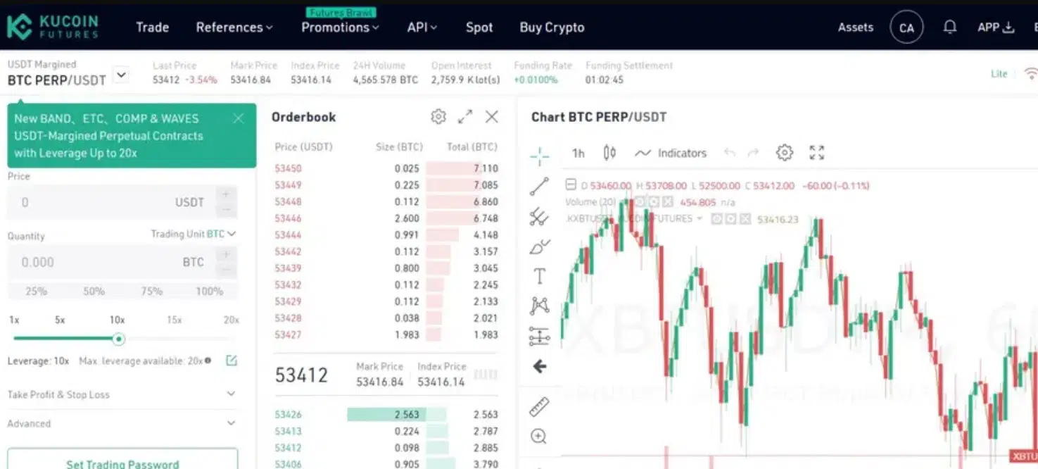 более мощный интерфейс торговли фьючерсами Kucoin