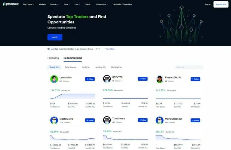 Phemex копитрейдинг