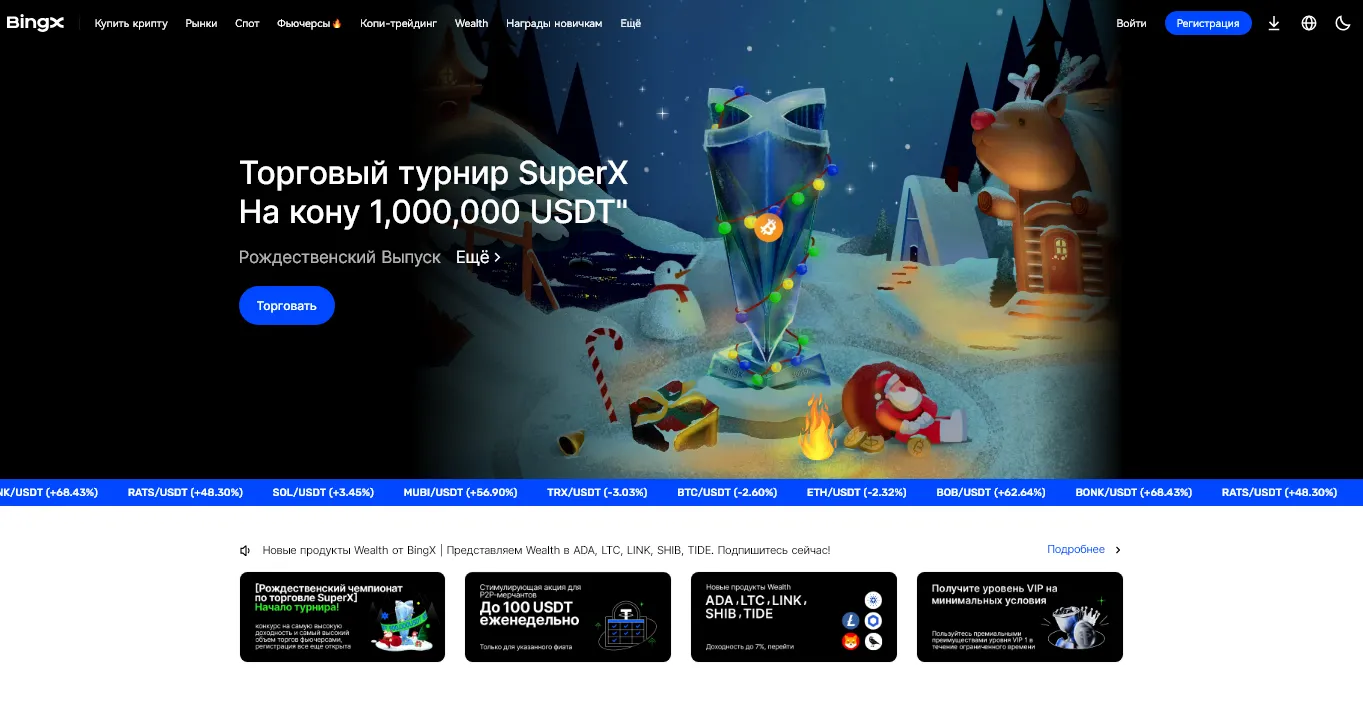 интерфейс биржи криптовалют BingX